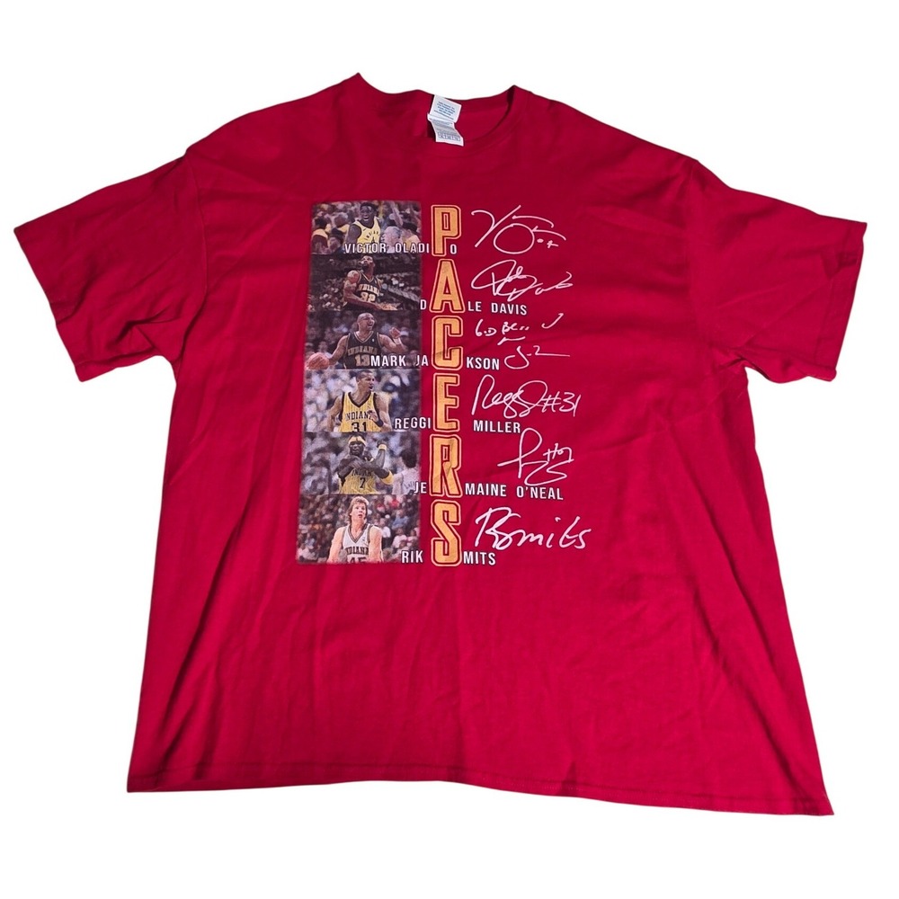 Indiana Pacers Red Graphic T-Shirt Reggie Miller Rik Smits XL Delta Pro Weight - Picture 3 of 8